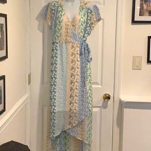 NWOT BLUE RAIN Floral Cottagecore Farm Girl Kentucky Derby Spring Wrap Dress L